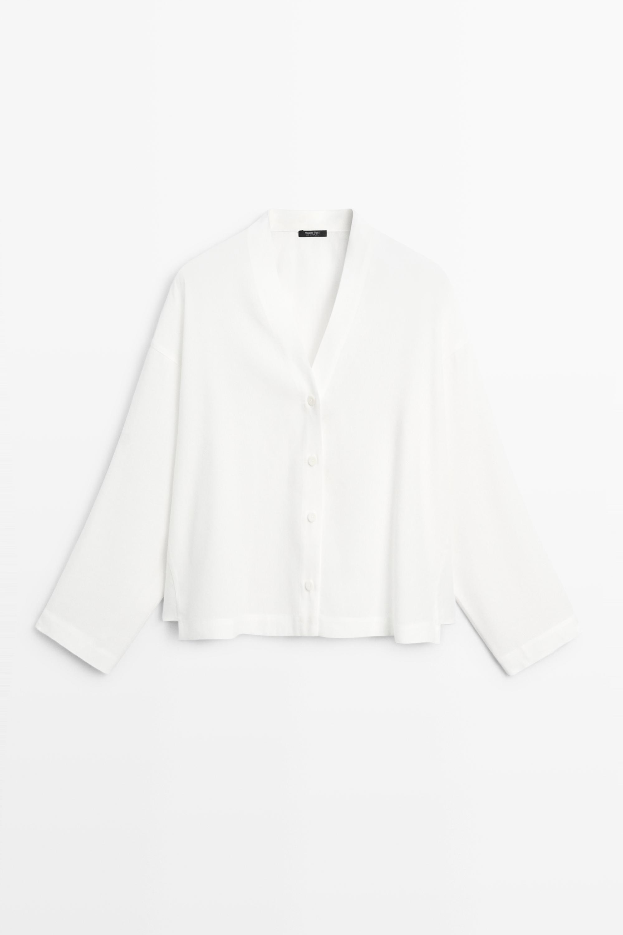 Flowing linen-blend V-neck shirt